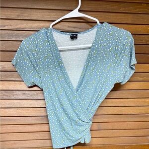 Art Class Blue Floral Wrap Blouse